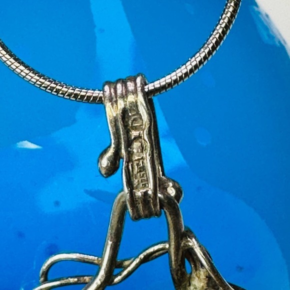 Amber Stone with Leaf Vines Designs Sterling Pendant Sneak Chain Necklace - Picture 8 of 9